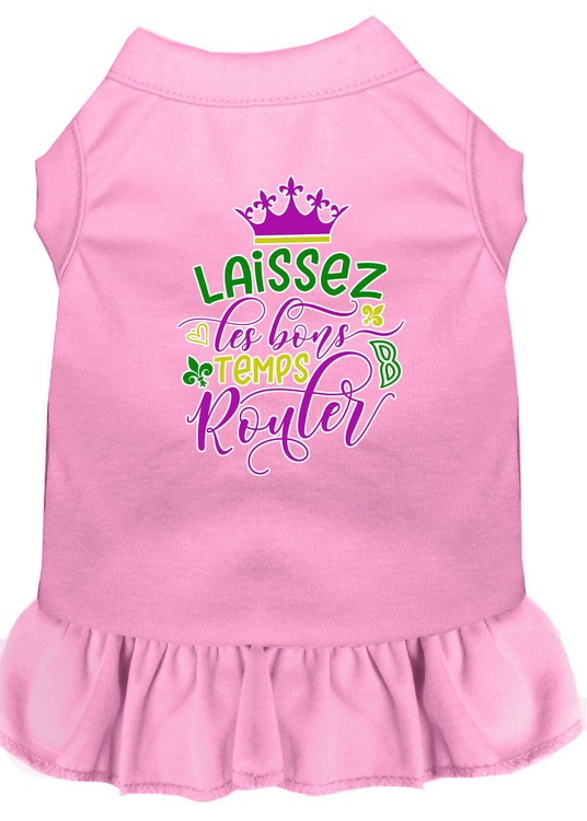 Laissez Les Bons Temps Rouler Screen Print Mardi Gras Dog Dress Light Pink XS